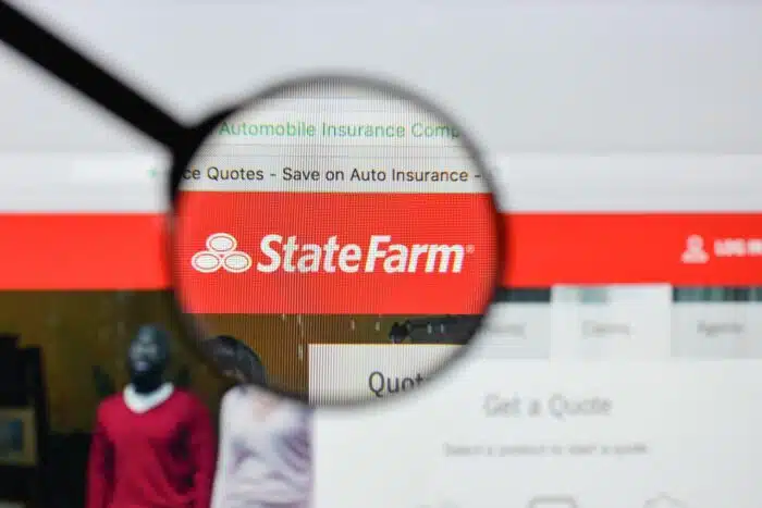 State Farm website homepage. State Farm logo visible.