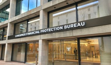 CFPB - CONSUMER FINANCIAL PROTECTION BUREAU sign at headquarters building