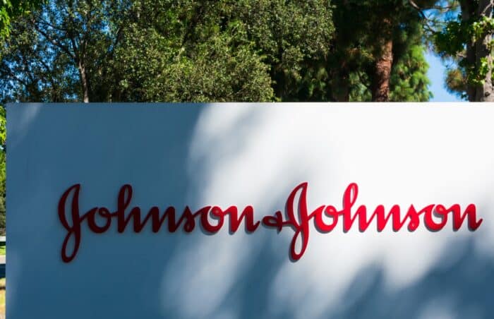 Johnson & Johnson sign at multinational corporation office