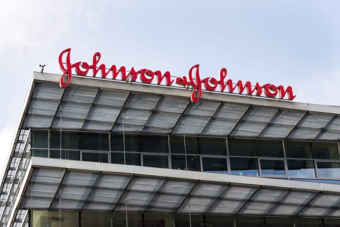 Johnson & Johnson company logo on headquarters building on May 12, 2018 in Prague, Czech Republic.
