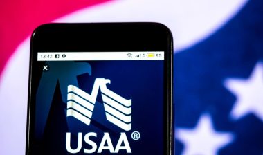 USAA Financial services company logo seen displayed on smart phone.