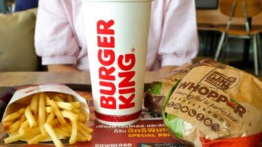 Burger king meal has whopper hamburger french fries and cola drink