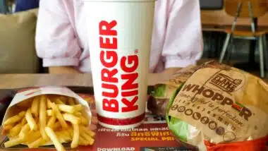 Burger king meal has whopper hamburger french fries and cola drink
