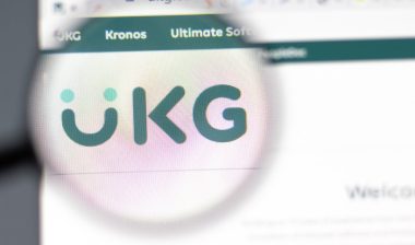UKG, Ultimate Software and Kronos UKG website in browser with company logo, Illustrative Editorial