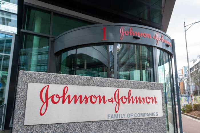 Entrance to the French headquarters of Johnson and Johnson Santé Beauté France, a subsidiary of the American pharmaceutical company Johnson and Johnson