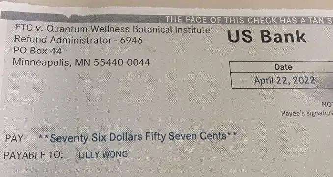 Quantum Wellness FB 4-29-22 settlement rebate