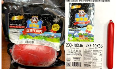 Photo of recalled sausage products from American New York Ri Wang Food Group Co.