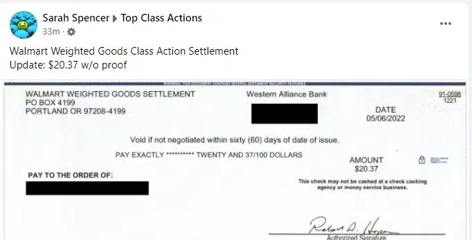 Walmart Weighted Goods FB 5-9-22 settlement rebate