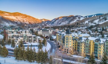 Vail, Colorado, USA Drone Village Skyline Aerial.