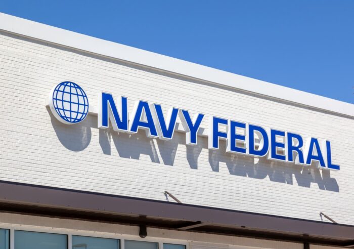 Navy Federal Bank sign in Charleston, South Carolina, USA.  Navy Federal Bank is the largest natural member credit union in the United States.