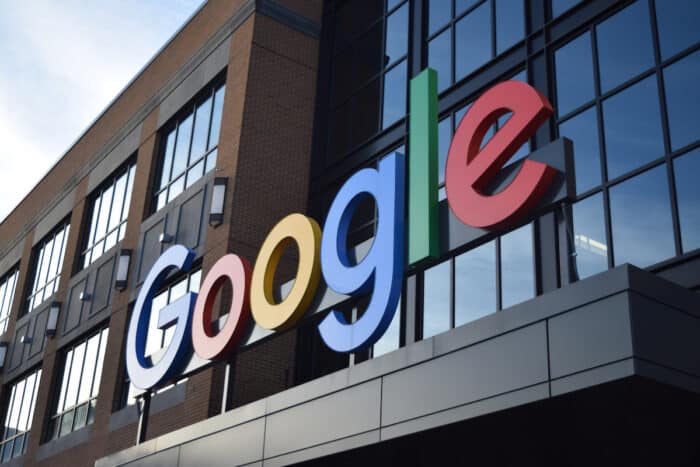 Sign on the Google building in downtown Detroit, Michigan -Alphabet
