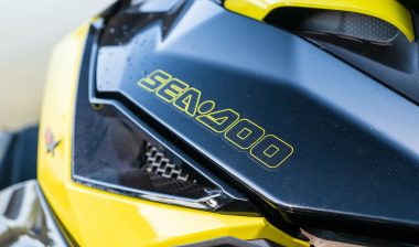 Close up of jet ski with SeaDoo BRP logo.