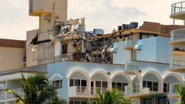 Debris remains at Champlain Towers Surfside Condominium after collapse.