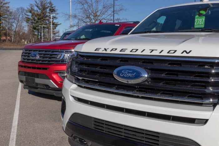 Ford Expedition SUV display at a dealership.