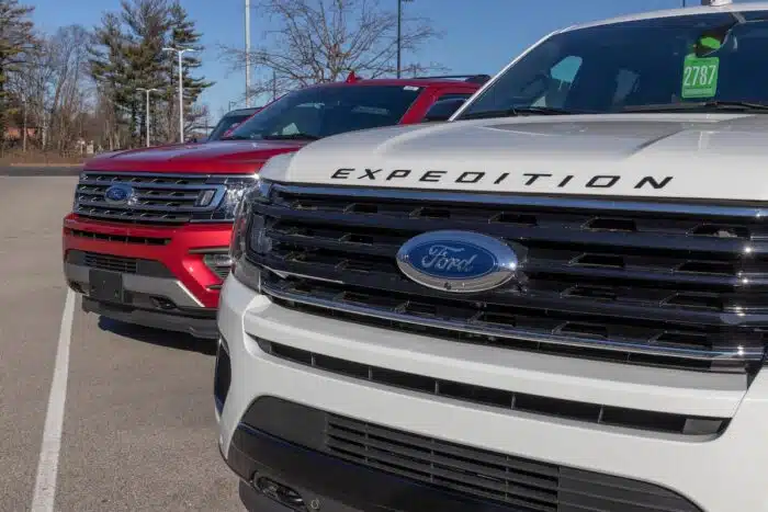 Ford Expedition SUV display at a dealership.
