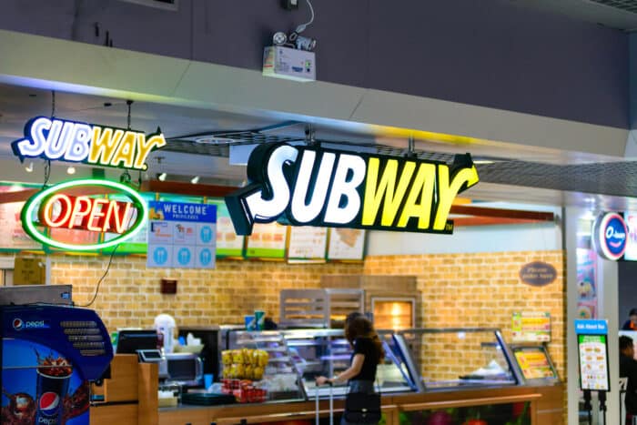 Exterior view of Subway Restaurant.