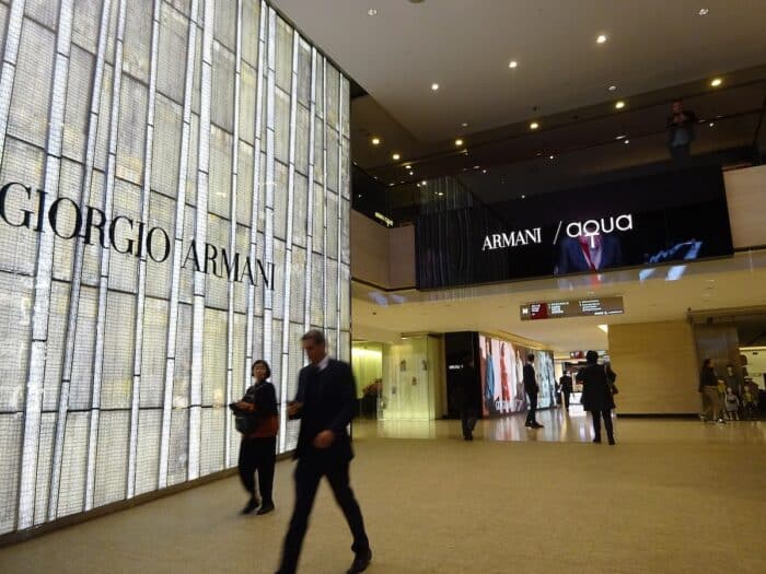 Exterior of a Giorgi Armani store in Hong Kong.