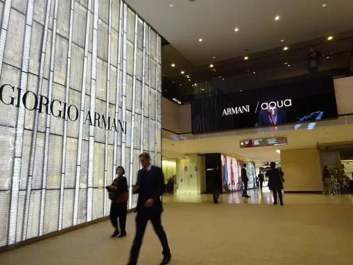 Exterior of a Giorgi Armani store in Hong Kong.