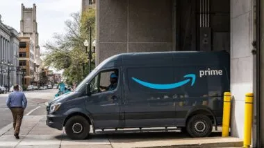 An Amazon Prime delivery van in downtown New Orleans, Louisiana.