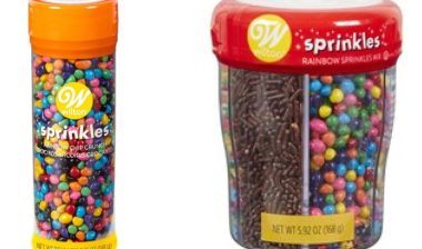 Photo of recalled Rainbow Chip Crunch Sprinkles and Rainbow Sprinkles Mix by Wilton Industries.