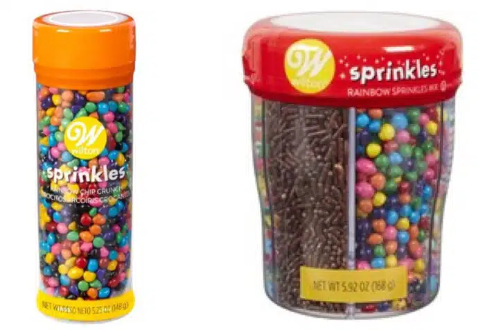 Photo of recalled Rainbow Chip Crunch Sprinkles and Rainbow Sprinkles Mix by Wilton Industries - allergy
