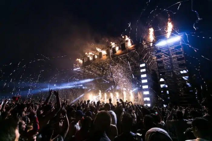 Concertgoers attending a live music show.