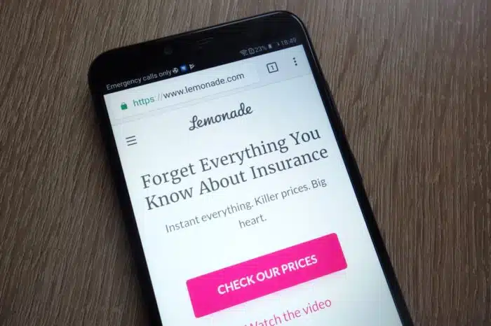 Lemonade company website displayed on a modern smartphone - lemonade class action lawsuit