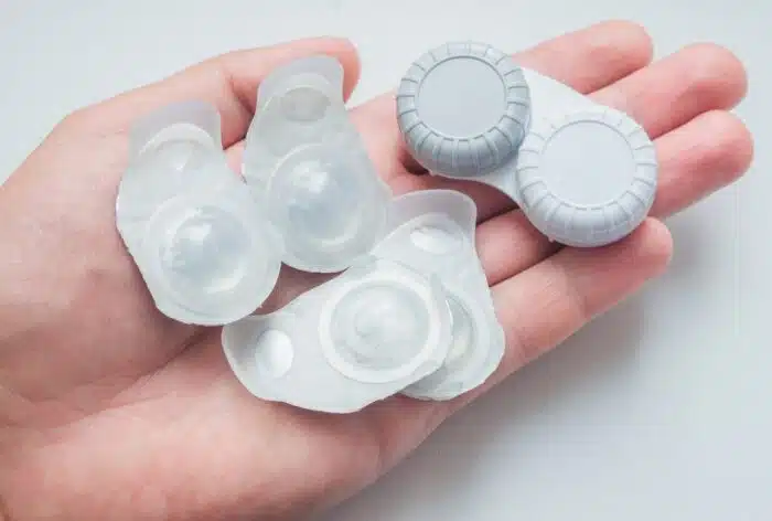 New disposable contacts lens in containers.
