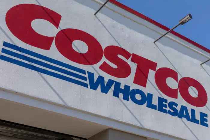 Close up of Costco signage.