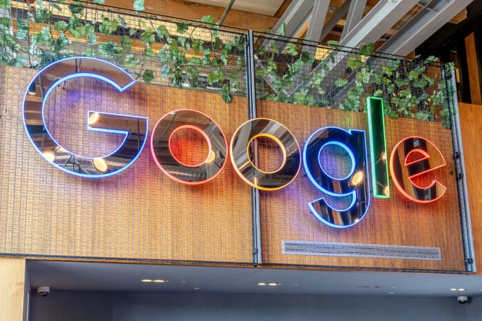 Google sign in the Google Canada Kitchener-Waterloo office.