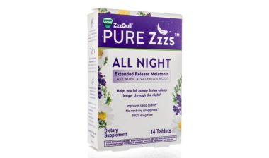 A package of Vicks Zzzquil pure zzza nighttime sleep aid on an isolated background.