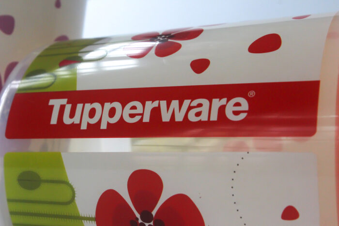 Close up of the Tupperware brand.