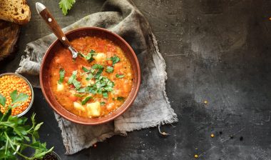 Soup with vegetables and red lentils.