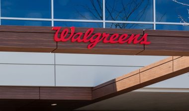 Walgreens sign at their headquarters in Deerfield, Illinois, USA.