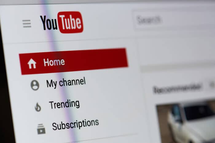 Close up of YouTube homepage on a laptop screen.