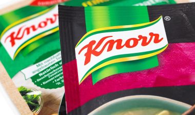 Close up of Knorr logo on packaged product.