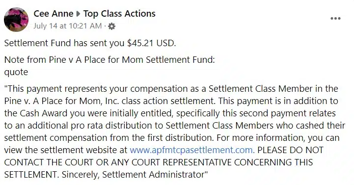 A Place for Mom 2nd Dist 7-20-22 lawsuit settlement checks