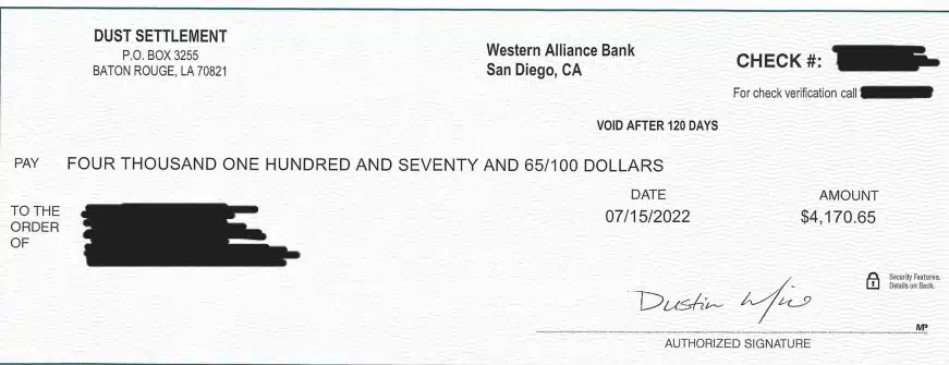 Texas dust check lawsuit settlement checks