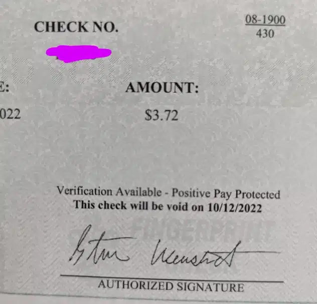 Utz check 7-18-22 lawsuit settlement checks