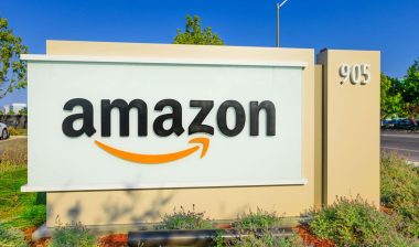 Closeup of Amazon Sign at Enterprise Way, the Big Amazon campus in Sunnyvale, Silicon Valley.