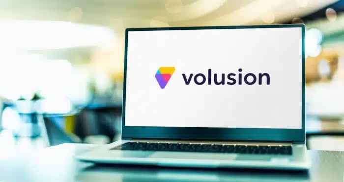 Laptop computer displaying logo of Volusion, an ecommerce software program to create online stores; Volusion data breach, volusion privacy class action