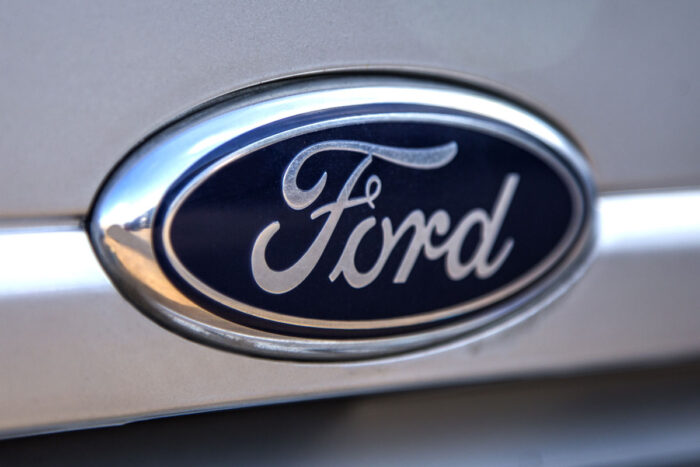Close up of Ford emblem on a vehicle.