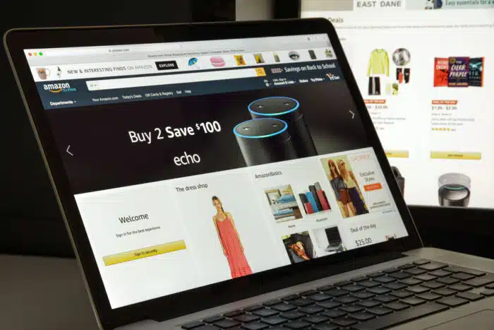 Close up of Amazon home page on a laptop screen.