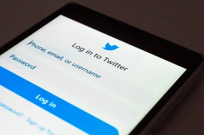Log in to Twitter social network, close-up.