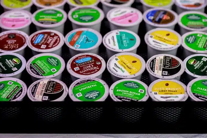 Close up of various Keurig k-Cups - keurig class action settlement