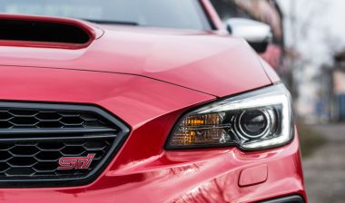 Close up of new Subaru WRX STI, model year 2018