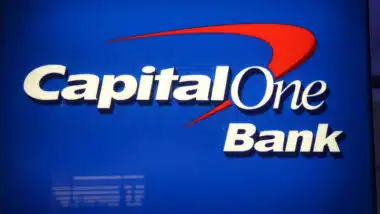 Capital One bank logo is pictured in New York City.