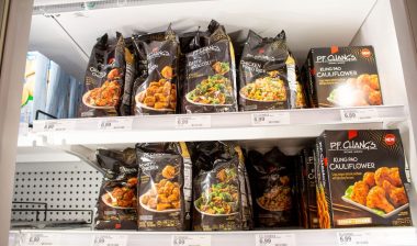 A view of a several packages of P.F. Chang's frozen appetizer products, on display at a local grocery store.