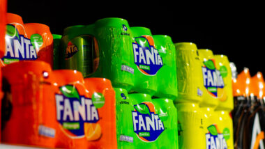 Fanta on row display for sale in the store.