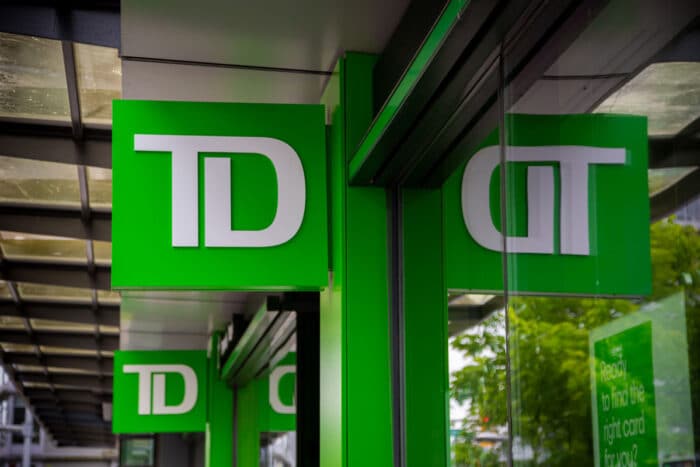 Close up of TD Bank signage.